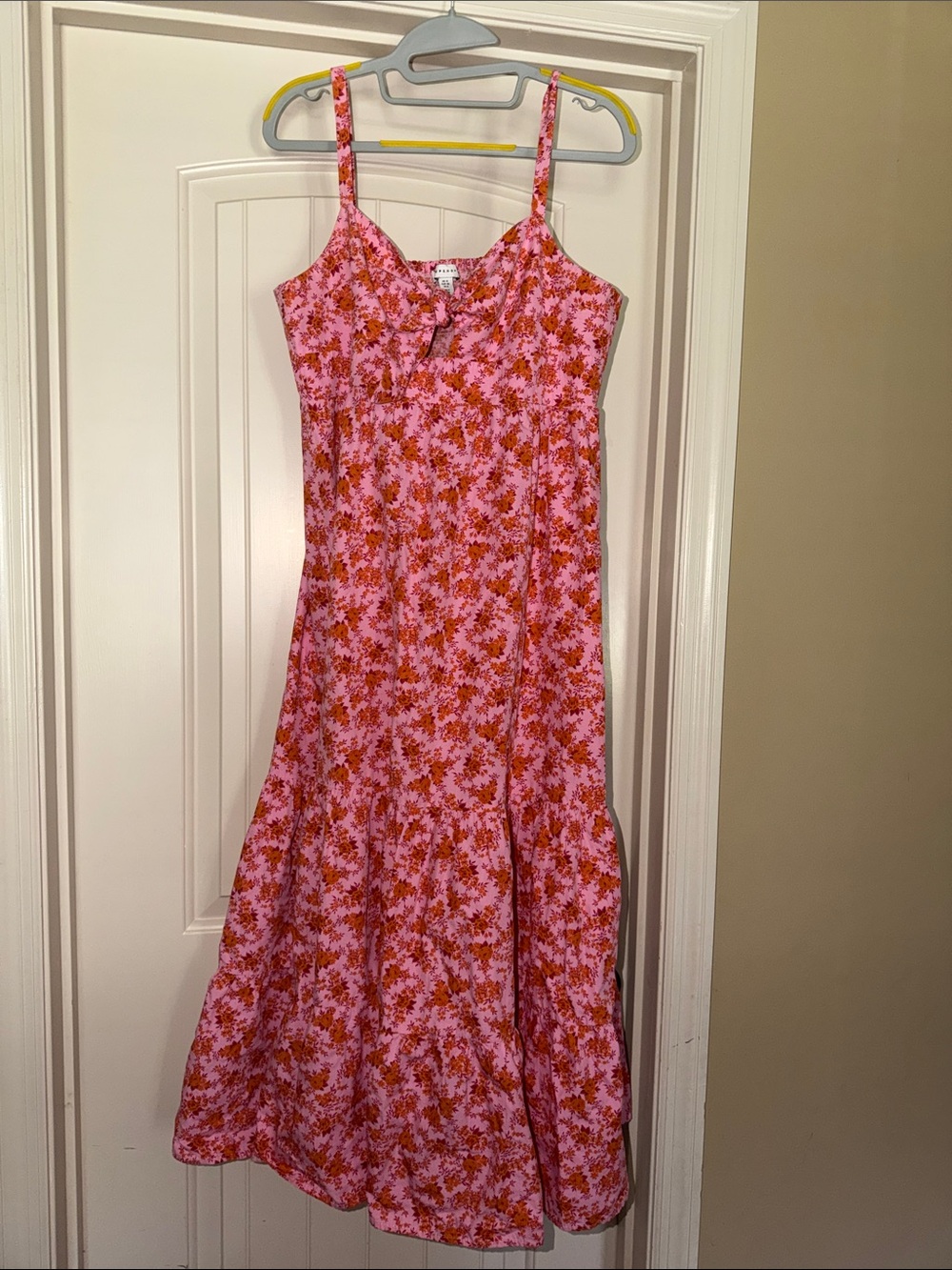 Pink Floral Spaghetti-Strap Midi Dress